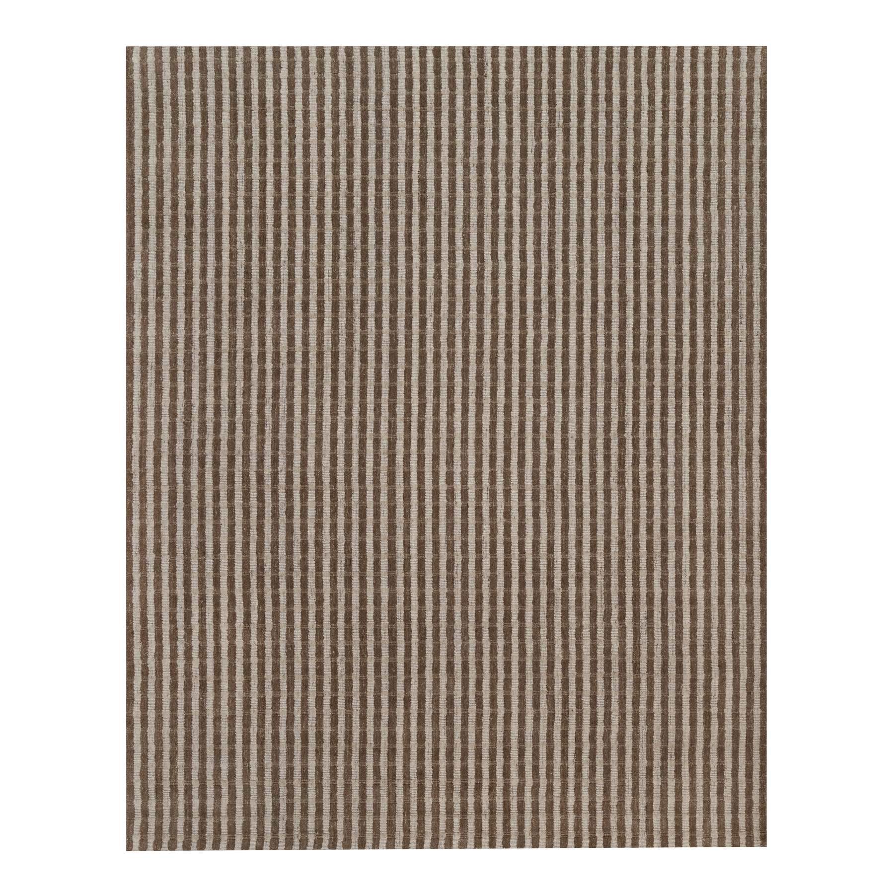 Tan and Chocolate Brown, Vertical Stripes Design with Salt and Pepper Effect, Hand Loomed, Undyed Natural Wool, Oriental Rug